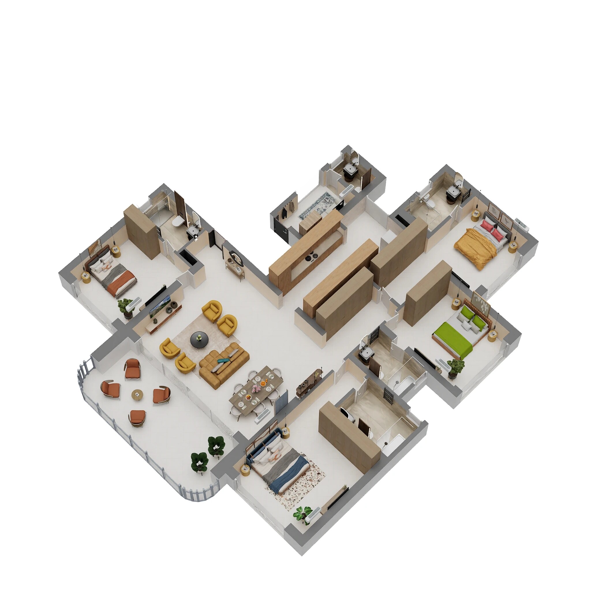 Floor plan of 4 BHK 1736 Sq. Ft. Apartment in Lodha Aureus, Mumbai