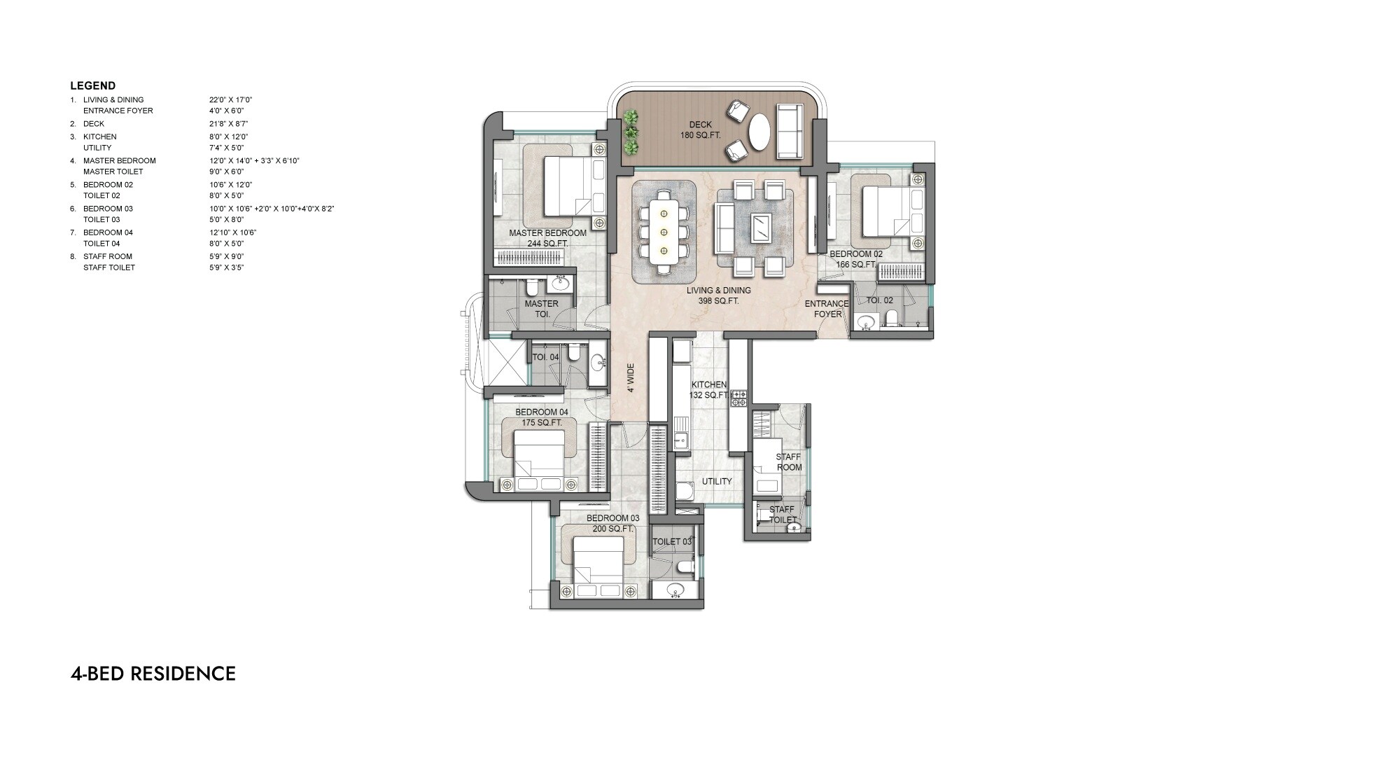 Floor plan of 4 BHK 1736 Sq. Ft. Apartment in Lodha Aureus, Mumbai