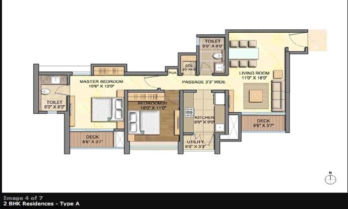 Floor plan of 2 BHK 1170 Sq. Ft. Apartment in Lodha Aurum, Mumbai