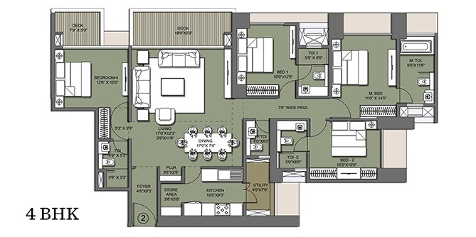 Floor plan of 4 BHK 1416 Sq. Ft. Apartment in Lodha Azzuro, Mumbai