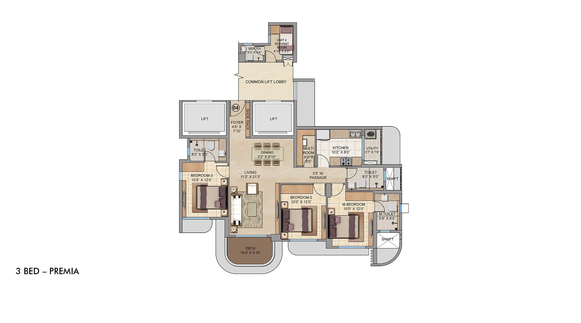 Floor plan of 3 BHK 1189 Sq. Ft. Apartment in Lodha Bel Air, Mumbai