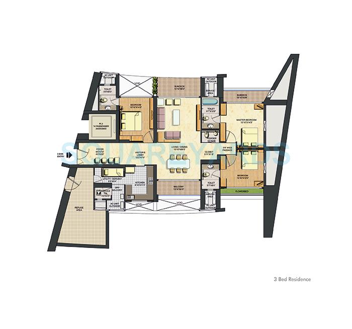 Floor plan of 3 BHK 3000 Sq. Ft. Apartment in Lodha Bellissimo, Mumbai