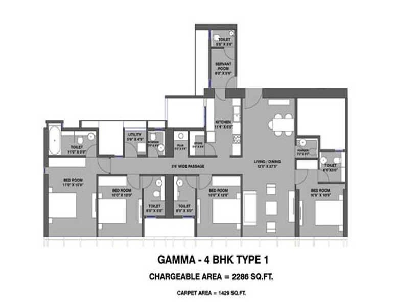Floor plan of 4 BHK 2286 Sq. Ft. Apartment in Lodha Blue Moon, Mumbai