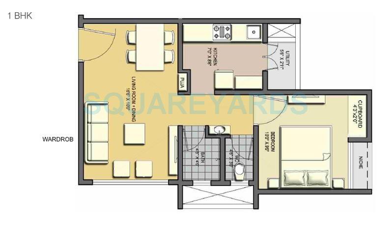 Floor plan of 1 BHK 585 Sq. Ft. Apartment in Lodha Casa Essenza, Mumbai