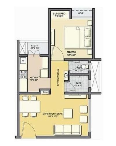 Floor plan of 2 BHK 927 Sq. Ft. Apartment in Lodha Casa Essenza, Mumbai