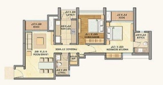 Floor plan of 2 BHK 1161 Sq. Ft. Apartment in Lodha Celestia, Mumbai