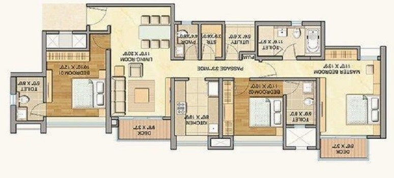Floor plan of 3 BHK 1638 Sq. Ft. Apartment in Lodha Celestia, Mumbai
