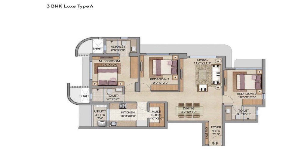 3 BHK 865 Sq. Ft. Apartment