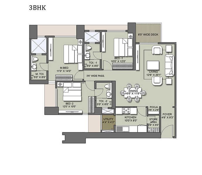 3 BHK 2034 Sq. Ft. Apartment