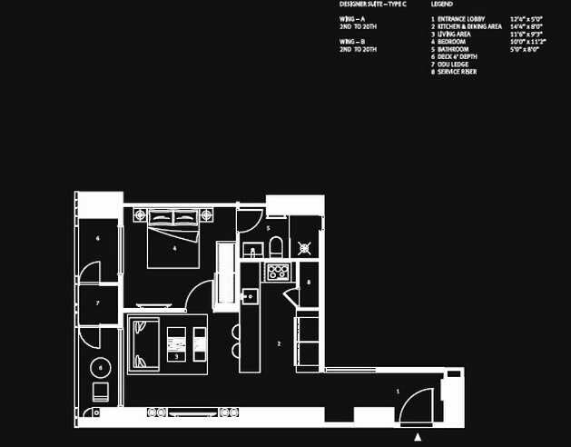 Floor plan of 1 BHK 738 Sq. Ft. Apartment in Lodha Codename Superstar, Mumbai