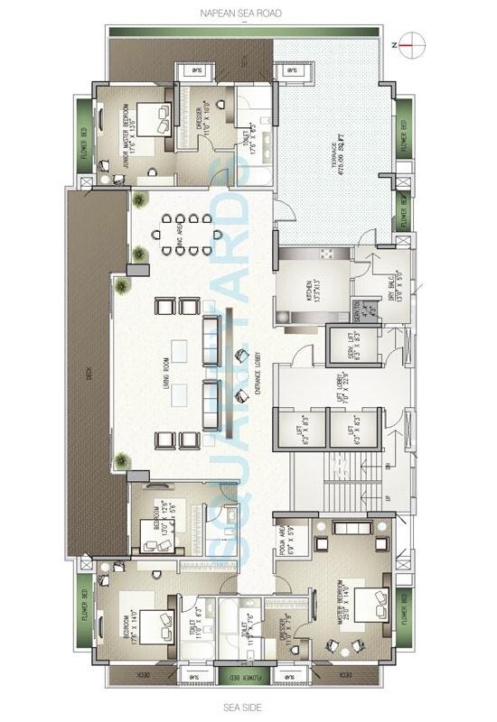 Floor plan of 4 BHK 2500 Sq. Ft. Apartment in Lodha Costiera, Mumbai