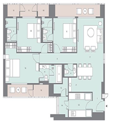 Floor plan of 3 BHK 1069 Sq. Ft. Apartment in Lodha Dioro, Mumbai