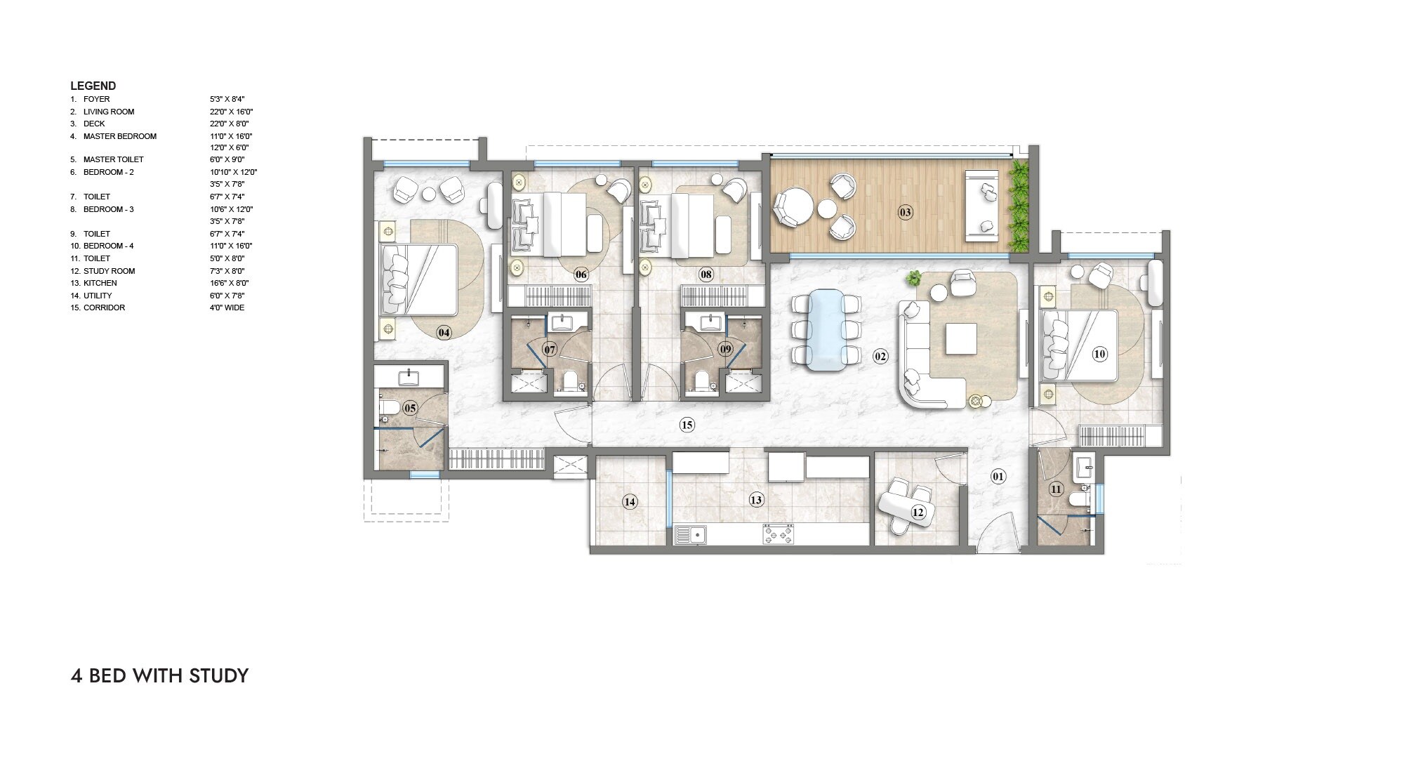 Floor plan of 4 BHK 1927 Sq. Ft. Apartment in Lodha Elaris, Mumbai
