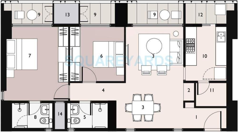 Floor plan of 2 BHK 763 Sq. Ft. Apartment in Lodha Enchante, Mumbai