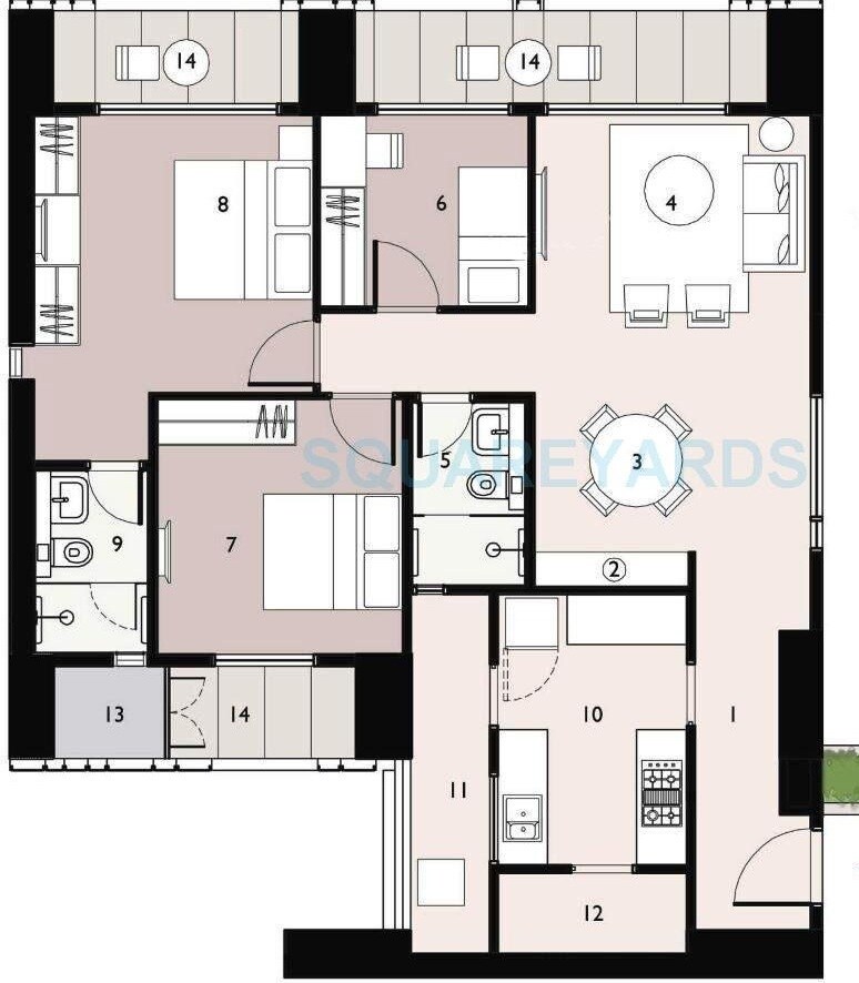 Floor plan of 2 BHK 843 Sq. Ft. Apartment in Lodha Enchante, Mumbai