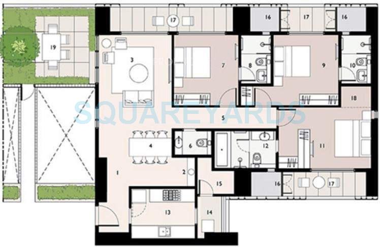Floor plan of 3 BHK 1086 Sq. Ft. Apartment in Lodha Enchante, Mumbai