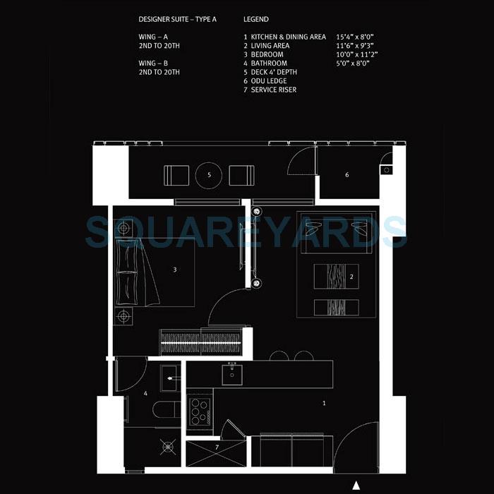 Floor plan of 1 BHK 378 Sq. Ft. Apartment in Lodha Estrella, Mumbai