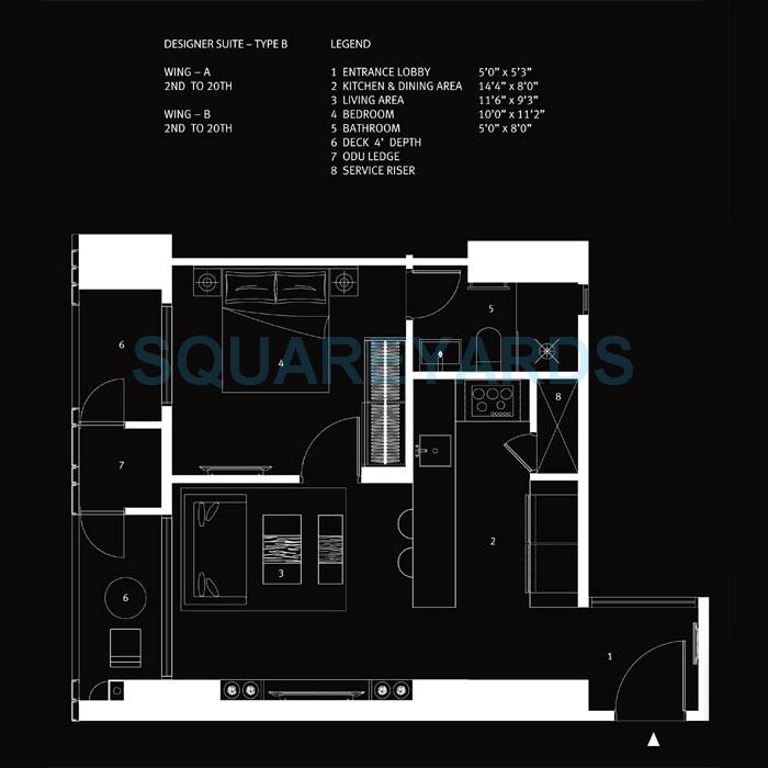 Floor plan of 1 BHK 410 Sq. Ft. Apartment in Lodha Estrella, Mumbai