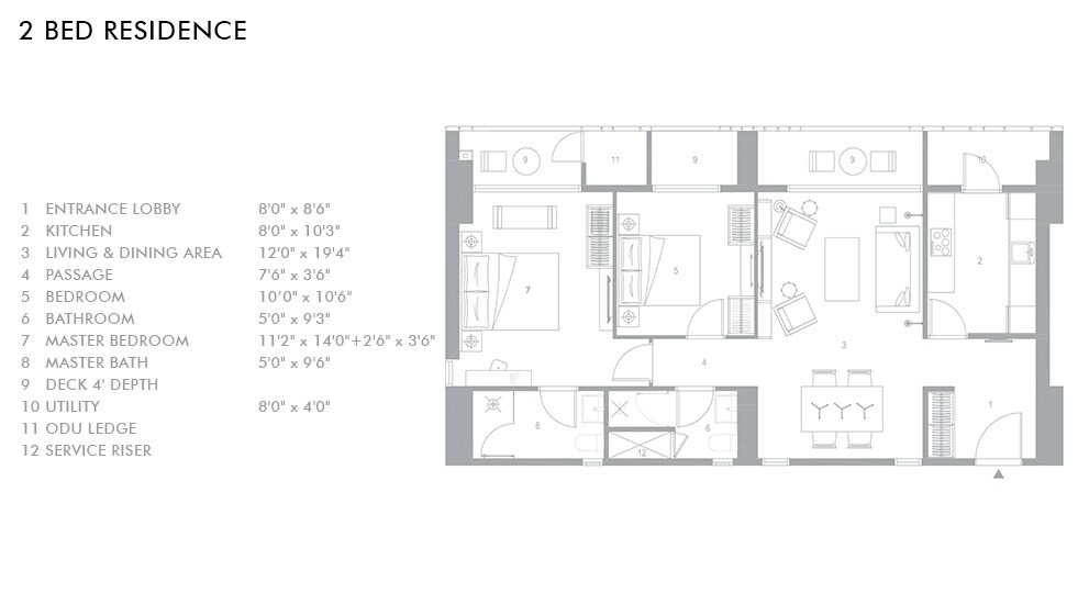 Floor plan of 2 BHK 708 Sq. Ft. Apartment in Lodha Estrella, Mumbai