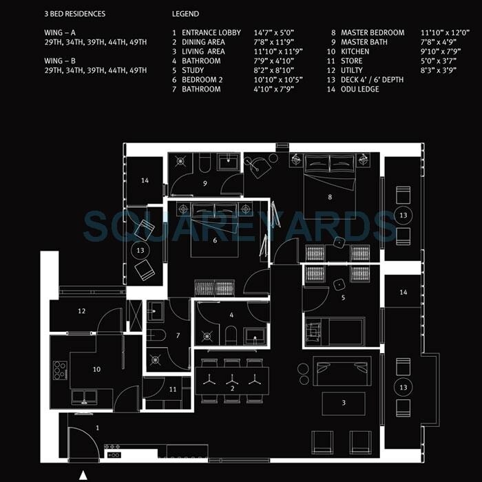 Floor plan of 2 BHK 831 Sq. Ft. Apartment in Lodha Estrella, Mumbai