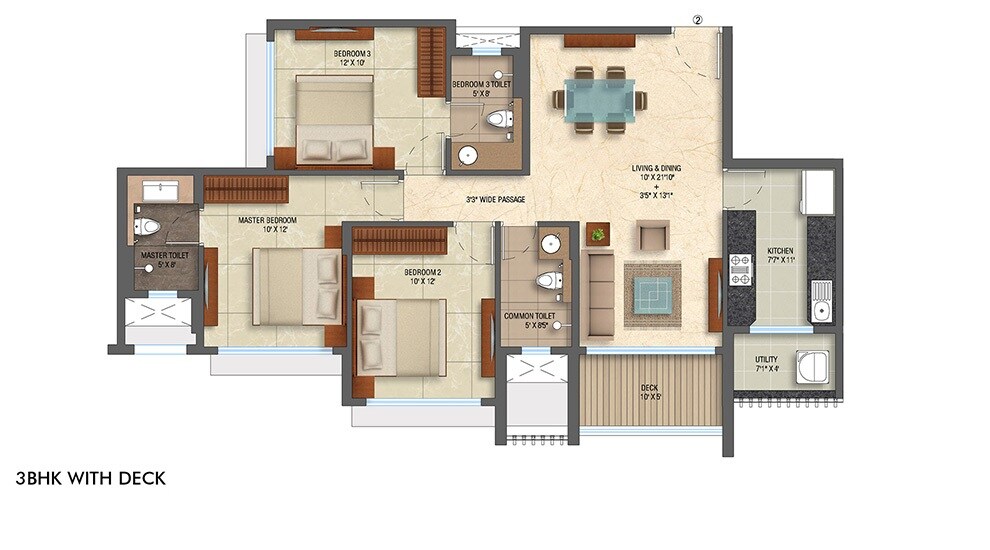 3 BHK 1040 Sq. Ft. Apartment