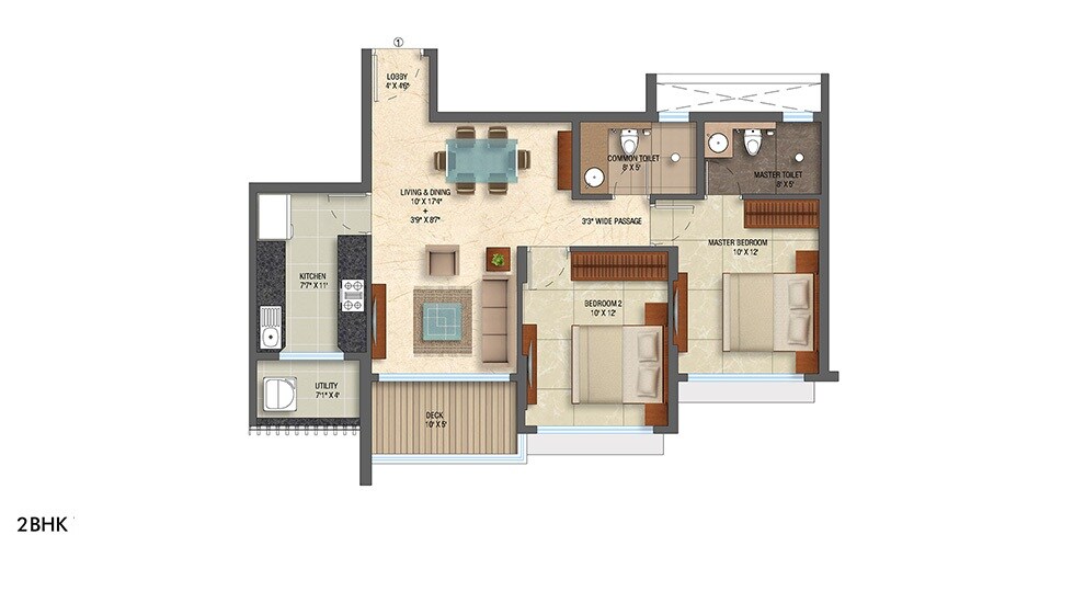 Floor plan of 2 BHK 893 Sq. Ft. Apartment in Lodha Eternis Natura A, Mumbai