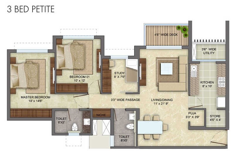 Floor plan of 2 BHK 1503 Sq. Ft. Apartment in Lodha Eternis Phase II, Mumbai