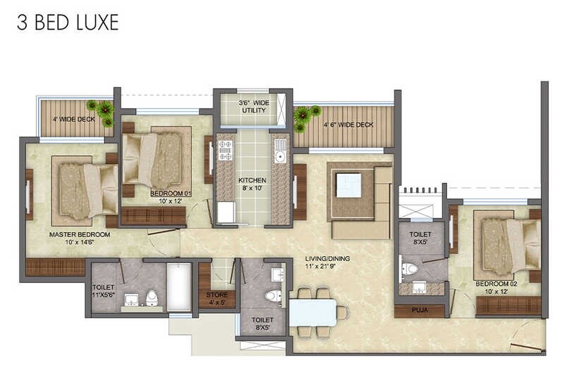 Floor plan of 3 BHK 1746 Sq. Ft. Apartment in Lodha Eternis Phase II, Mumbai