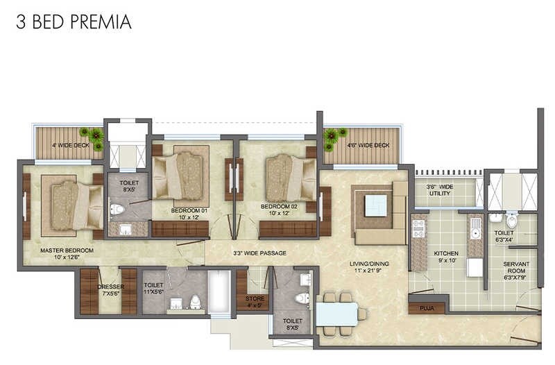 Floor plan of 3 BHK 1773 Sq. Ft. Apartment in Lodha Eternis Phase II, Mumbai