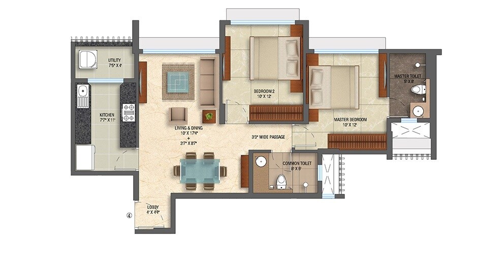Floor plan of 2 BHK 775 Sq. Ft. Apartment in Lodha Eternis Serena A, Mumbai