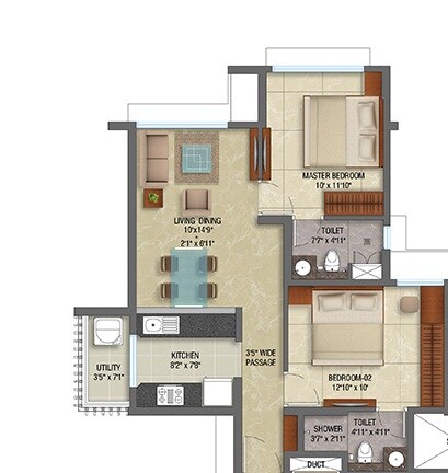 Floor plan of 2 BHK 790 Sq. Ft. Apartment in Lodha Eternis Serena A, Mumbai