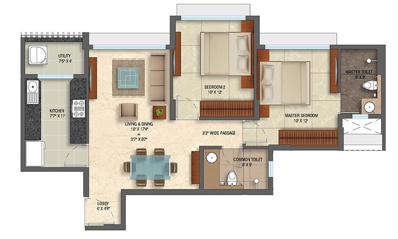2 BHK 645 Sq. Ft. Apartment