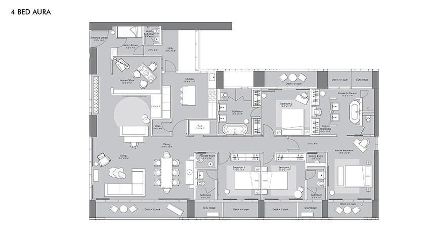 Floor plan of 4 BHK 2005 Sq. Ft. Apartment in Lodha Evoq, Mumbai