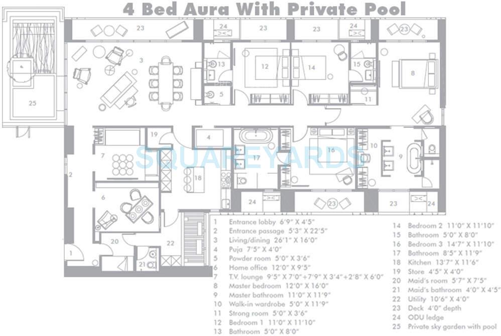 Floor plan of 4 BHK 2730 Sq. Ft. Apartment in Lodha Evoq, Mumbai