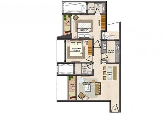 Floor plan of 2 BHK 1200 Sq. Ft. Apartment in Lodha Fashion Paramount, Mumbai