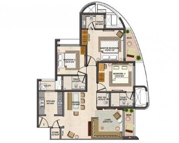 Floor plan of 3 BHK 1728 Sq. Ft. Apartment in Lodha Fashion Paramount, Mumbai