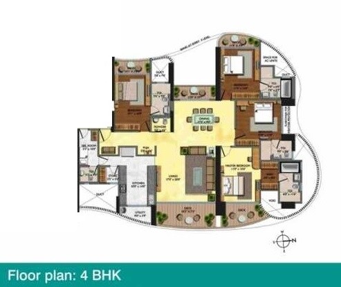 Floor plan of 4 BHK 2178 Sq. Ft. Apartment in Lodha Fashion Paramount, Mumbai