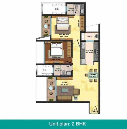 Floor plan of 2 BHK 803 Sq. Ft. Apartment in Lodha Fiorenza, Mumbai