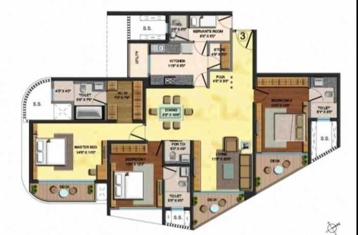 Floor plan of 4 BHK 1623 Sq. Ft. Apartment in Lodha Fiorenza, Mumbai