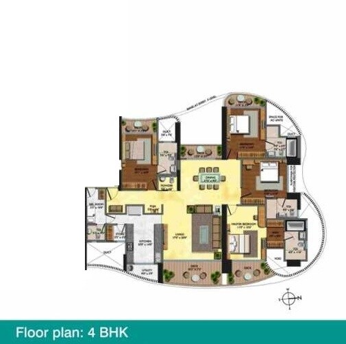 Floor plan of 4 BHK 1233 Sq. Ft. Apartment in Lodha Fiorenza, Mumbai