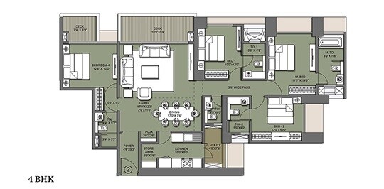 Floor plan of 4 BHK 1790 Sq. Ft. Apartment in Lodha Fiorenza, Mumbai