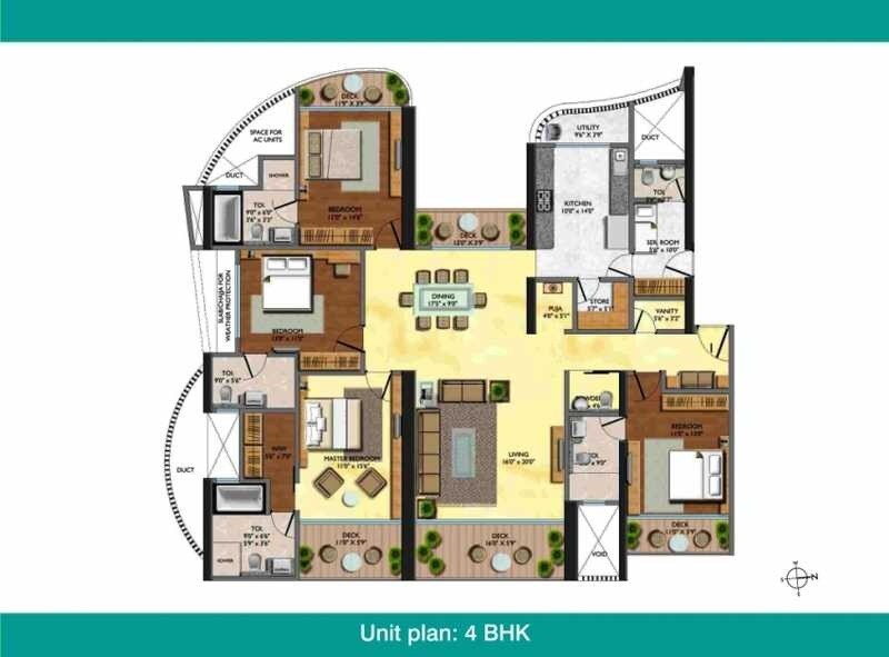 Floor plan of 4 BHK 1835 Sq. Ft. Apartment in Lodha Fiorenza, Mumbai
