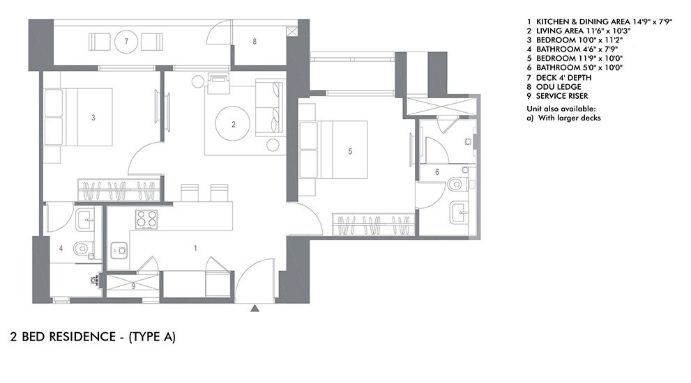 Floor plan of 2 BHK 734 Sq. Ft. Apartment in Lodha Gardenia, Mumbai
