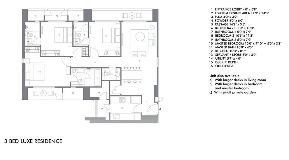 Floor plan of 3 BHK 1060 Sq. Ft. Apartment in Lodha Gardenia, Mumbai
