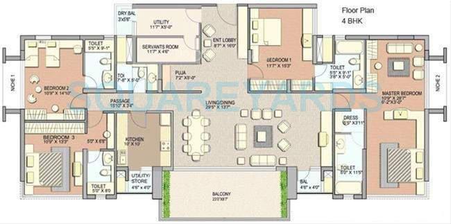 Floor plan of 4 BHK 3150 Sq. Ft. Apartment in Lodha Grandeur, Mumbai