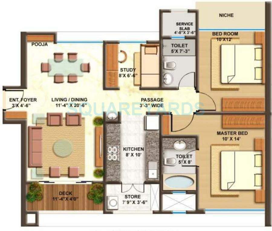 Floor plan of 2 BHK 1233 Sq. Ft. Apartment in Lodha Imperia, Mumbai