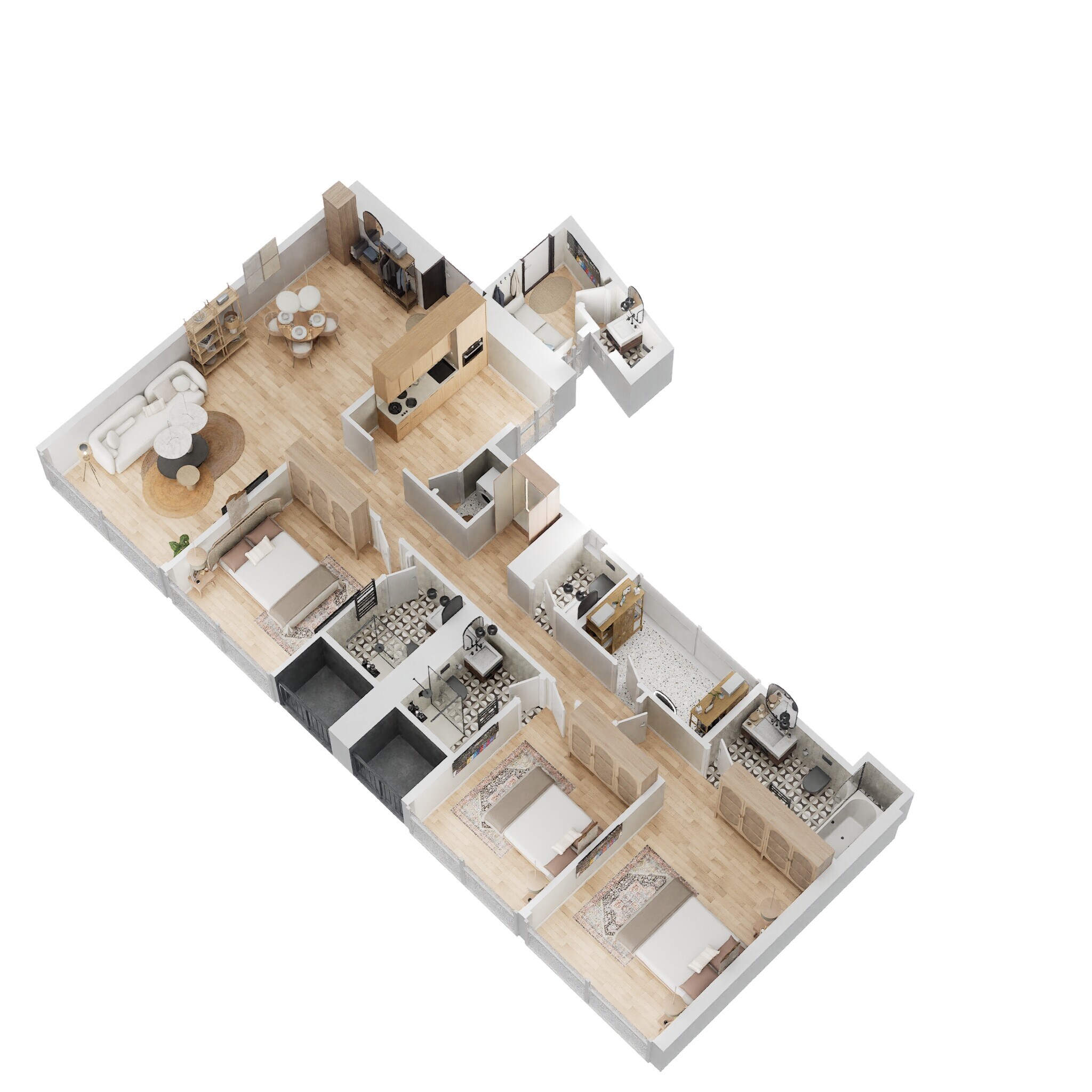 Floor plan of 3 BHK 1297 Sq. Ft. Apartment in Lodha Marquise, Mumbai