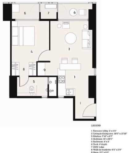 Floor plan of 1 BHK 783 Sq. Ft. Apartment in Lodha Metropolis, Mumbai