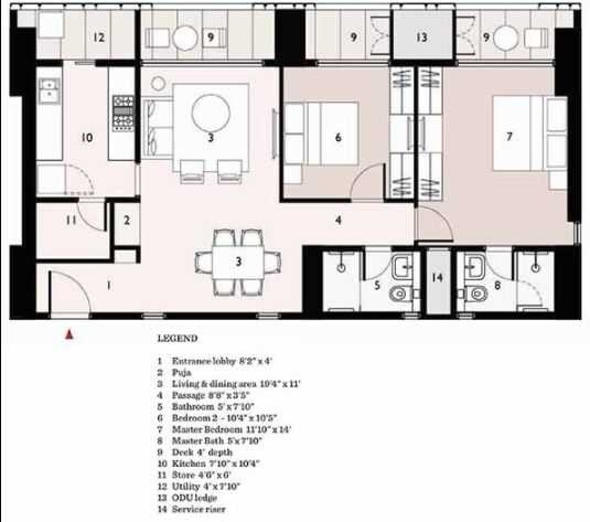 Floor plan of 2 BHK 1432 Sq. Ft. Apartment in Lodha Metropolis, Mumbai