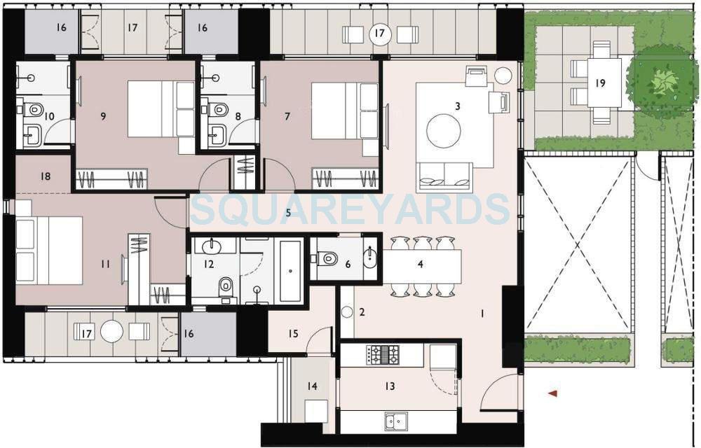 Floor plan of 3 BHK Apartment - 1068 sq. ft. in Lodha New Cuffe Parade, Mumbai